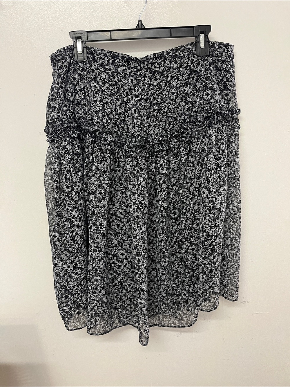 Christopher & Banks Black and White Floral A-Line Skirt